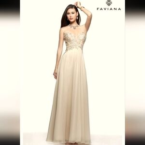 Faviana Elegant Cream Evening Gown